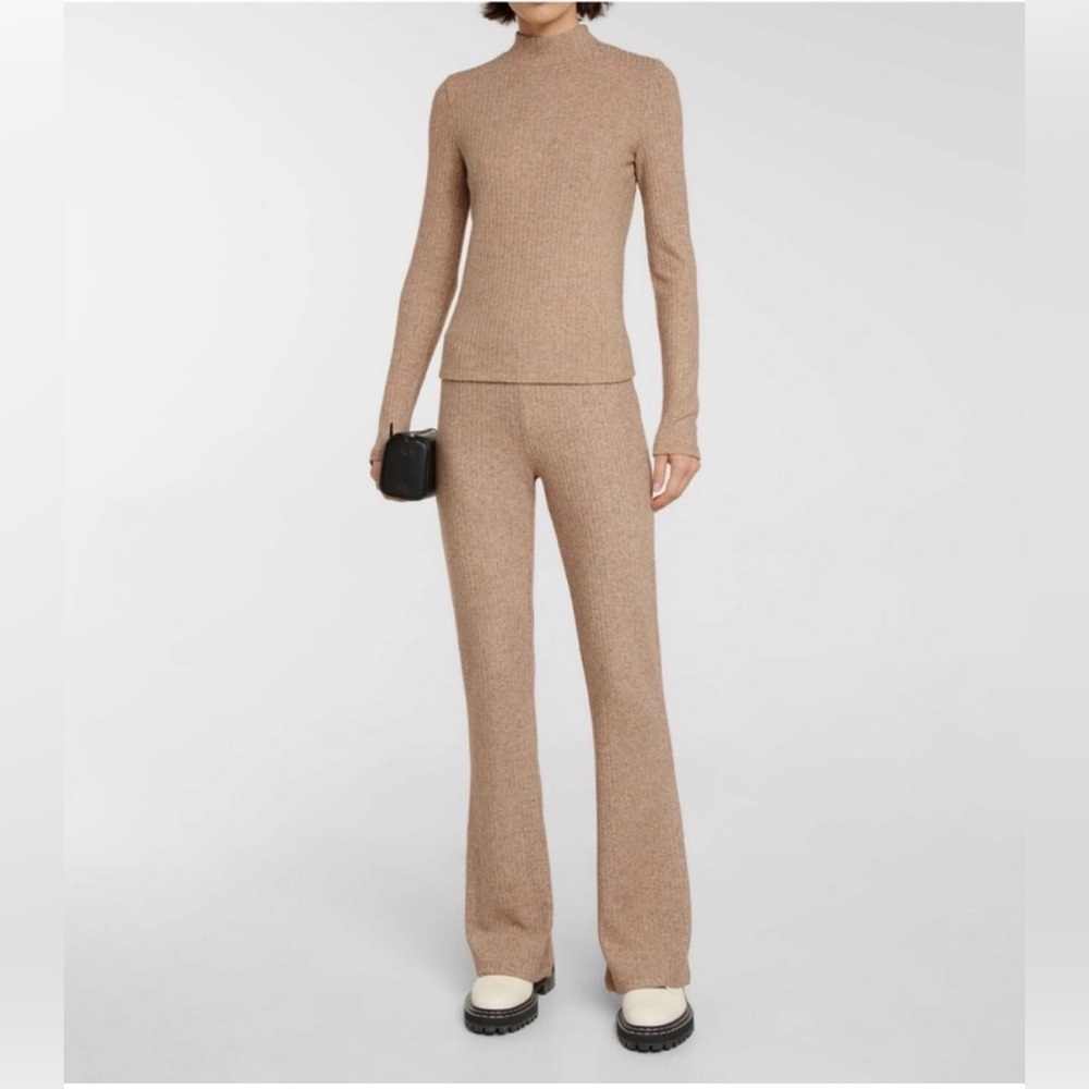 Vince Ribbed Mock-Neck Top and Flared Pants Set